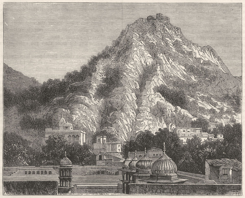 INDIA. View of the Pyramidal Hill, Alwar c1880 old antique print picture